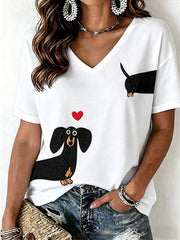 Women's Dachshund Pattern V-Neck T-Shirt