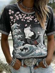 Women's Cat Print Casual T-Shirt