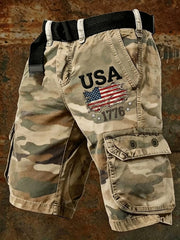 Men's USA Flag 1776 Camouflage Print Casual Cargo Shorts