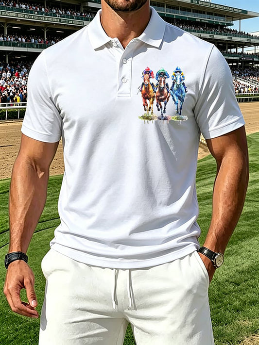 Men's Horse Racing Print Short Sleeve Shirt
