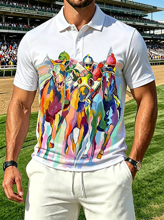 Men's Horse Racing Print Short Sleeve Shirt