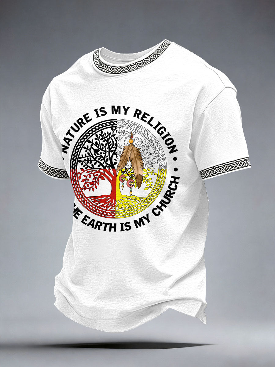 Men's Nature is My Religion and The Earth is My Church Print T-Shirt
