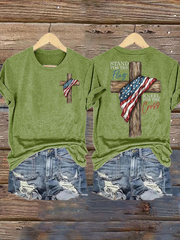 Women's Stand For The Flag Kneel For The Cross Short Sleeve T-Shirt