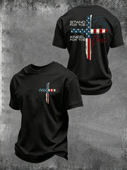 Men's Stand For The Flag Kneel For The Cross Printed Casual T-Shirt