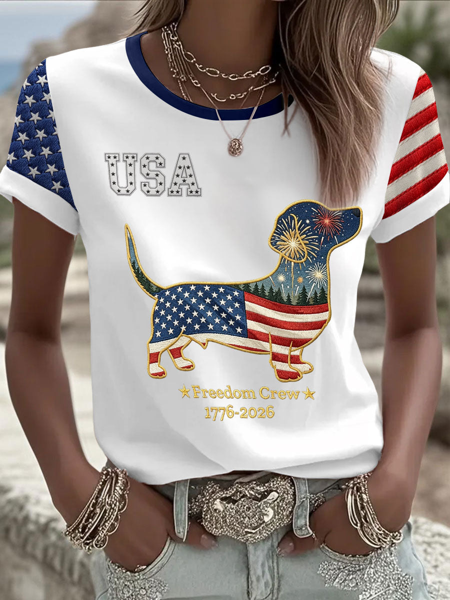Women's Dachshund USA 1776-2026 short-sleeved T-shirt