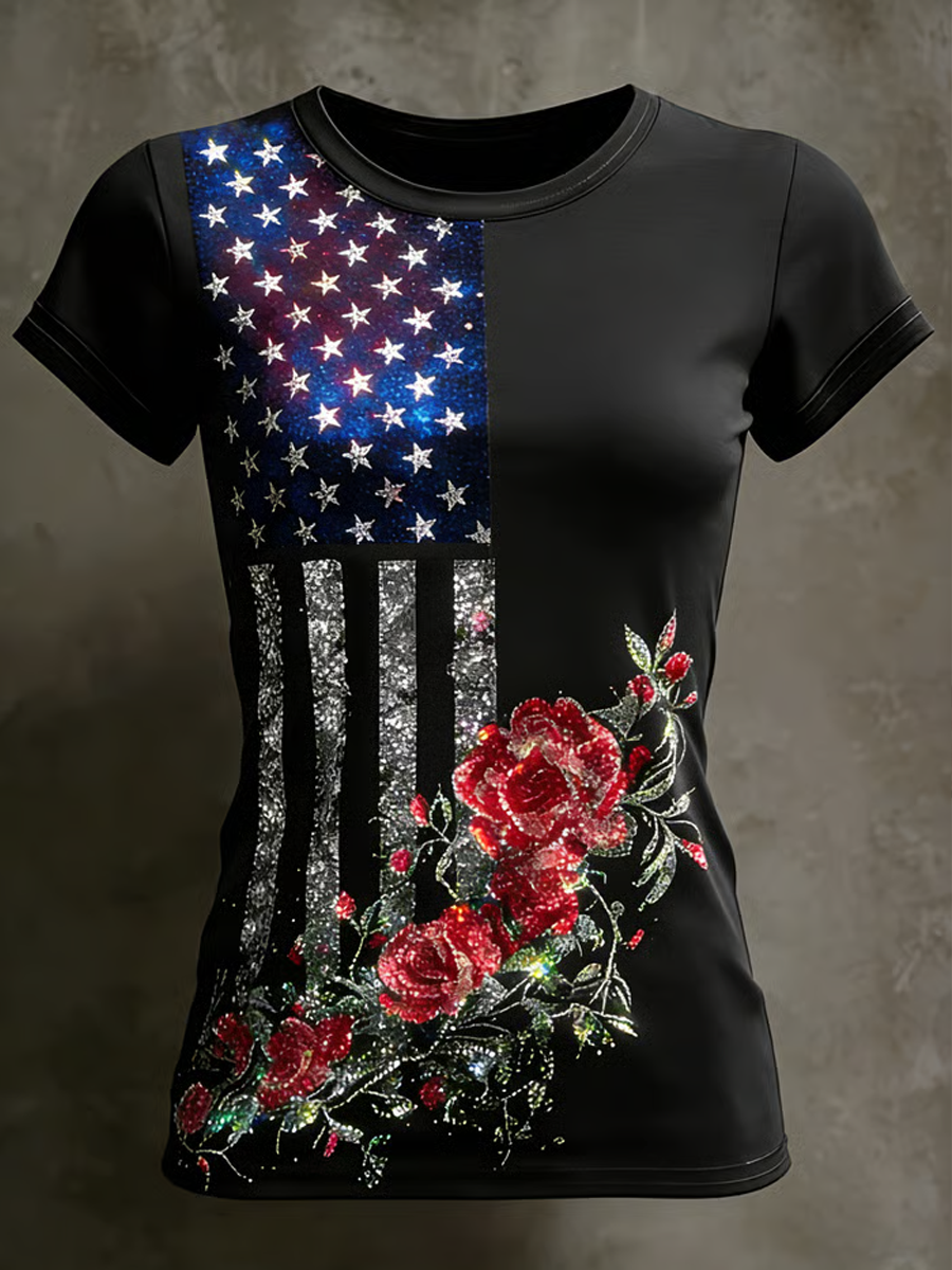 Women's USA Printed short-sleeved T-shirt