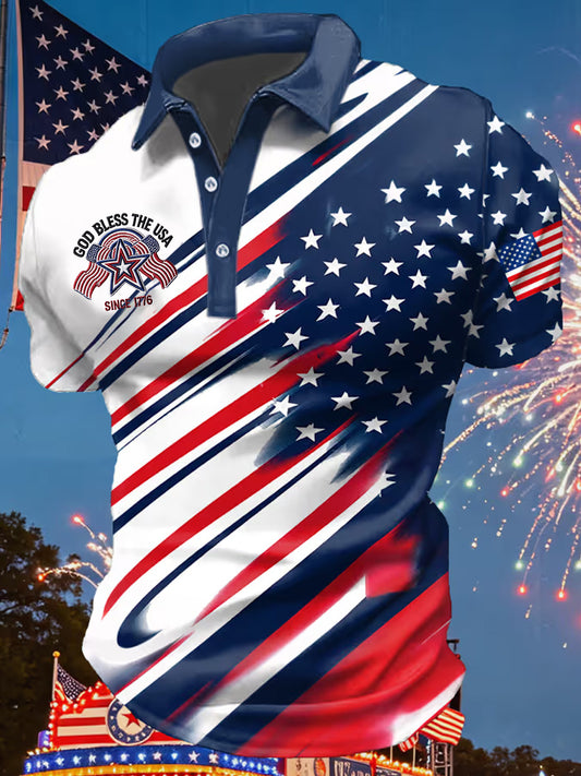 Men's Independence Day USA Flag Print Polo