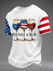 Men's Independence Day Red Wine Blue Print Tee