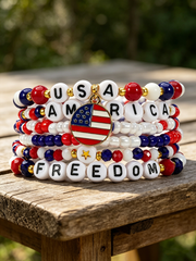 American Independence Day Bracelet Red Whiteand Blue Flag Beaded Bracelet