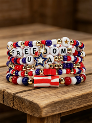 American Independence Day Bracelet Red Whiteand Blue Flag Beaded Bracelet