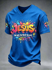 Men's Christian Jesus Cross Short Sleeve V-neck T-shirt
