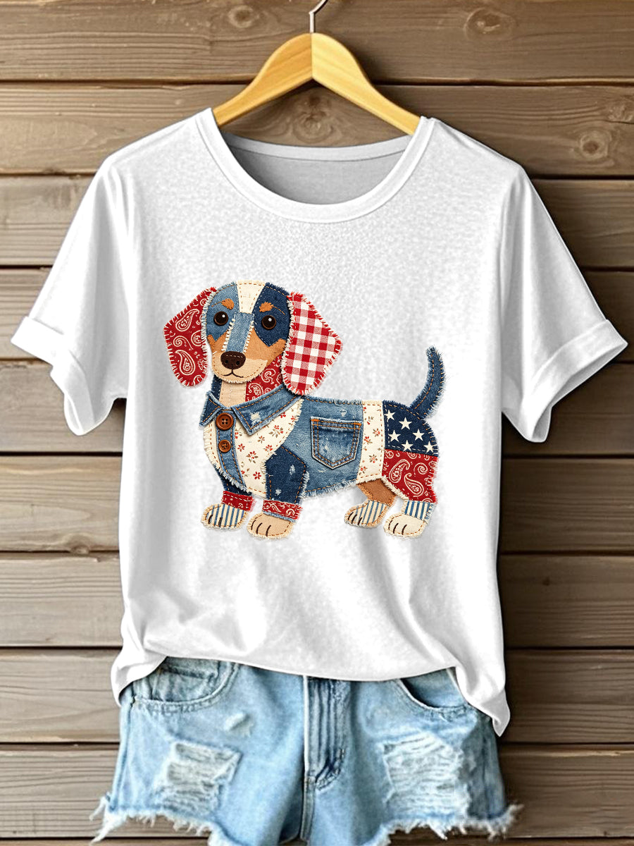 Women's Lovely Dachshund Patchwork Art T-Shirt