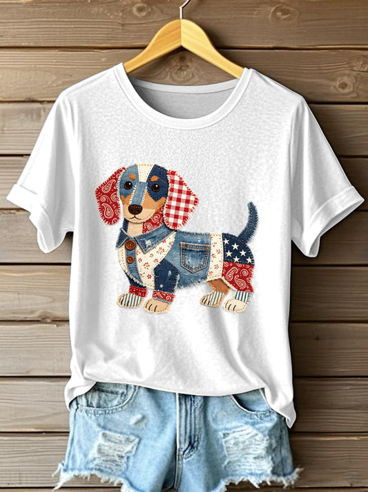 Women's Lovely Dachshund Patchwork Art T-Shirt