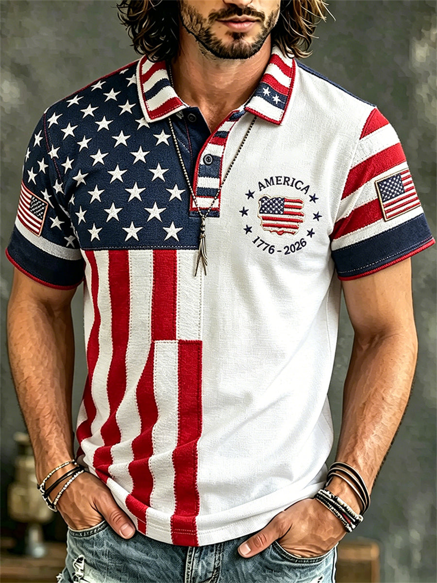 Men's America 1776-2026 American Flag Inspired Print polo shirt