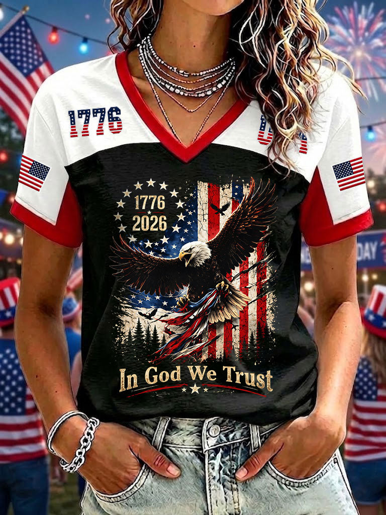 Women's In God We Trust Printed V-neck T-shirt