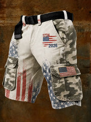 Men's Independence Day USA Flag Print Casual Patriotic Cargo Shorts
