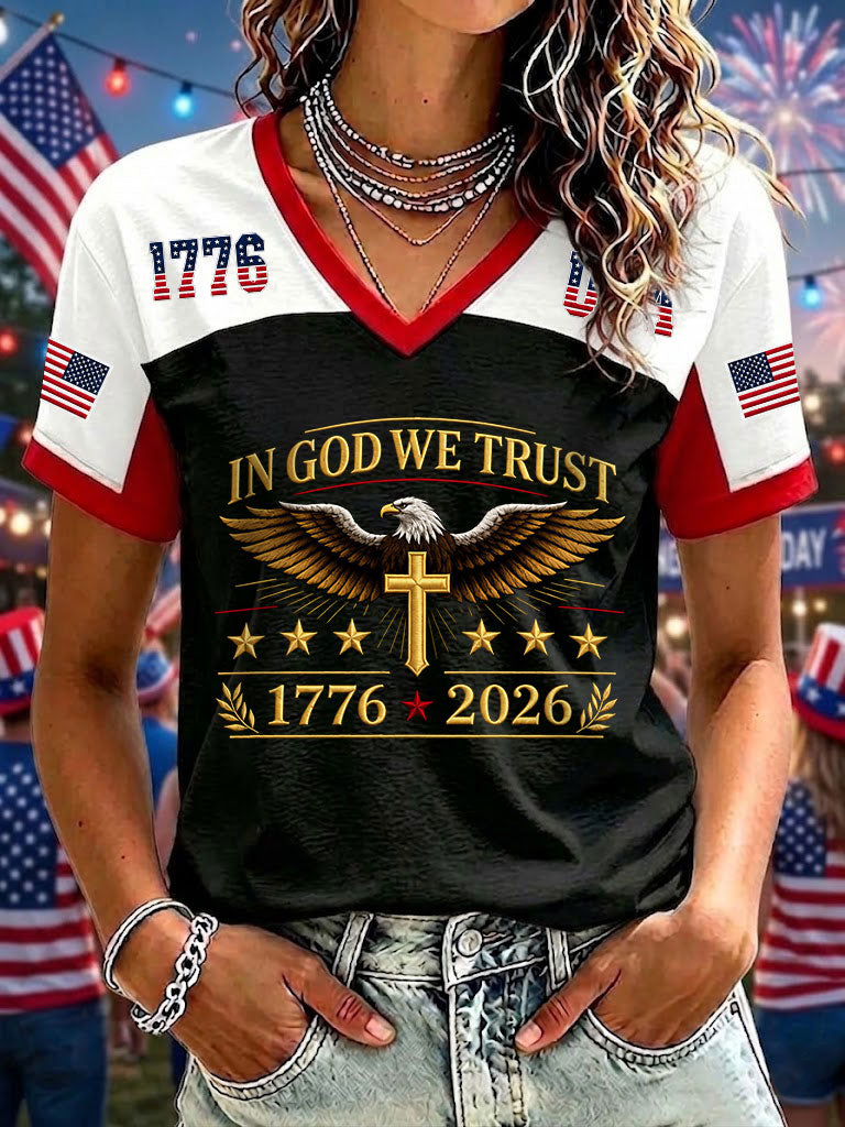 Women's In God We Trust Printed V-neck T-shirt