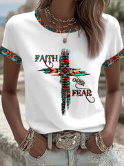 Women's Faith Over Fear Printed Casual T-Shirt