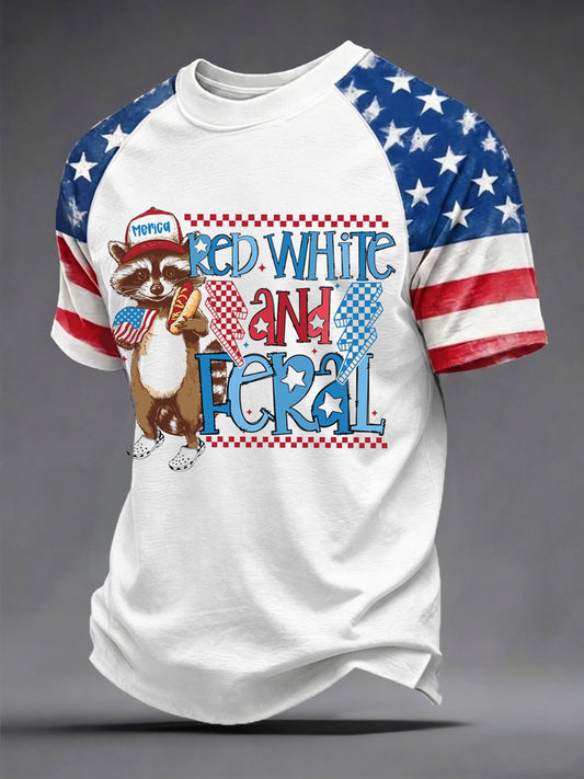 Men's Funny Raccoon Independence Day Print Tee
