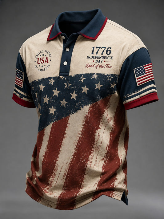 Men's Independence Day Printed V-neck Shirt