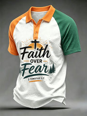 Men's Christian Cross Faith Over Fear Print Polo