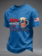 Men's Funny 4th Of July Red White & Brew Print Casual Tee