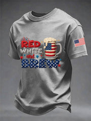 Men's Funny 4th Of July Red White & Brew Print Casual Tee