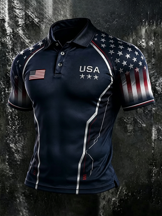 Men's USA Printed three buttons shoulder sleeve