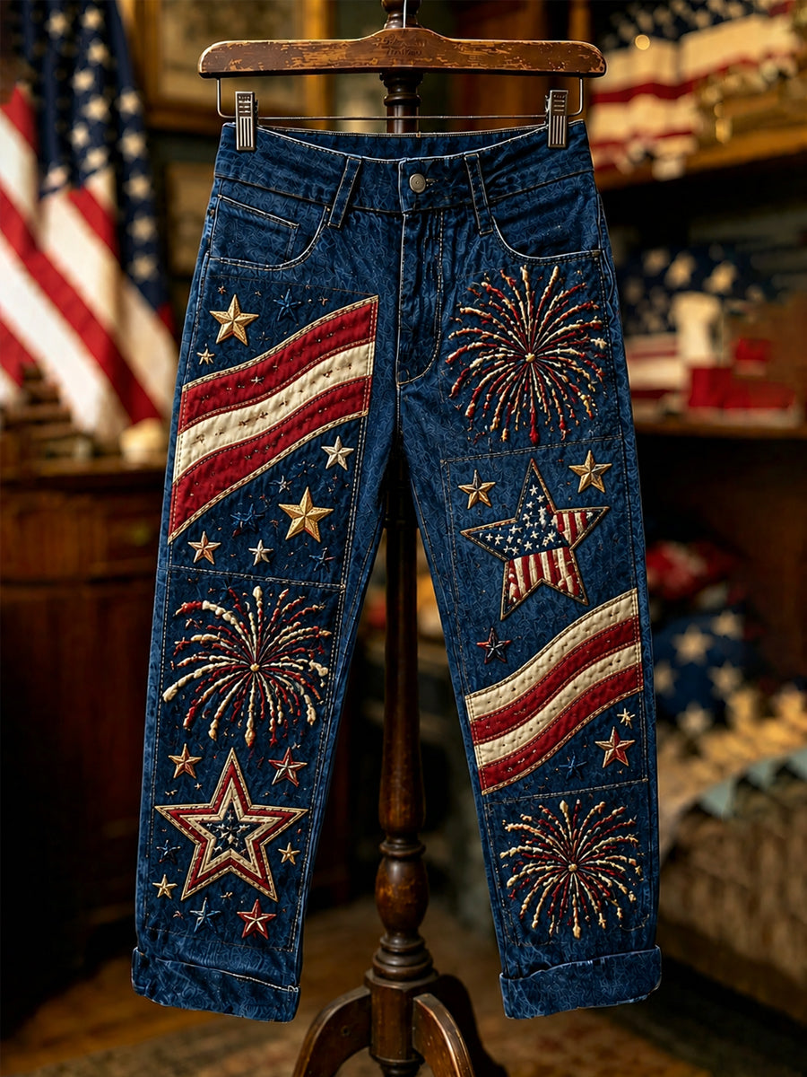 Women's Independence Day USA Flag Print Casual Patriotic Pants