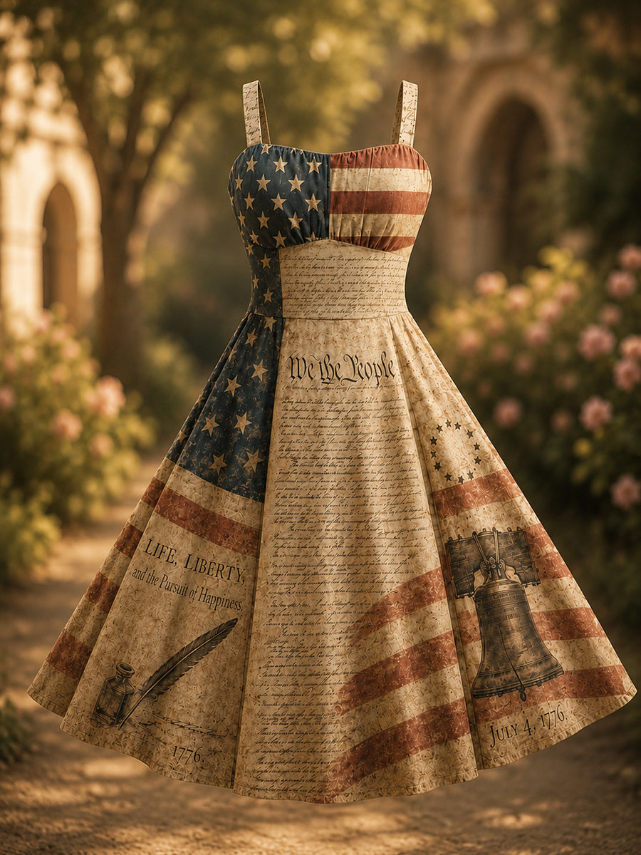 Women's The Declaration of Independence Art Print Retro Dress
