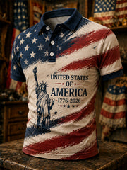Men's Independence Day USA Flag Print Casual Patriotic Polo