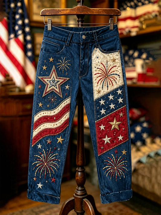 Women's Independence Day USA Flag Print Casual Patriotic Pants