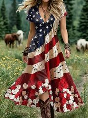 Women's Floral USA Flag Print Casual Dress