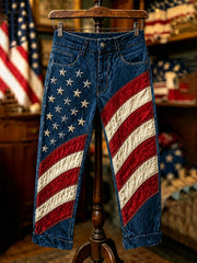 Women's Independence Day USA Flag Print Casual Patriotic Pants