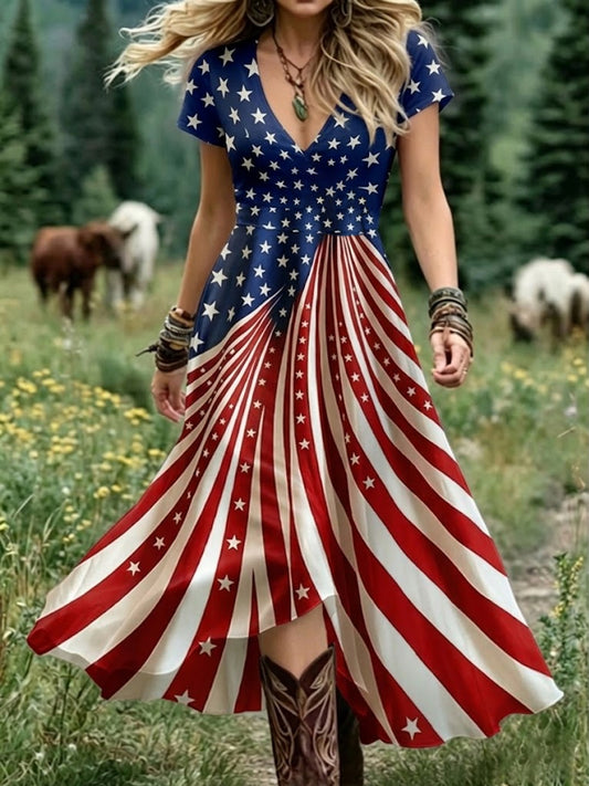Women's Floral USA Flag Print Casual Dress