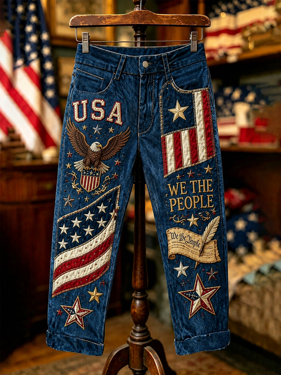 Women's Independence Day USA Flag Print Casual Patriotic Pants