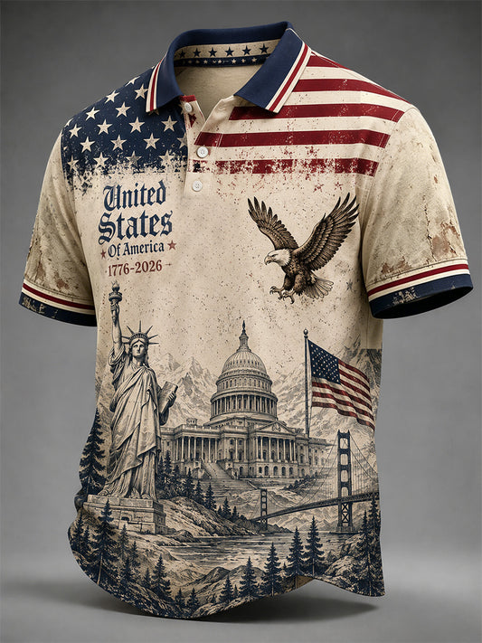 Men's Independence Day United States Of America Print Casual Polo