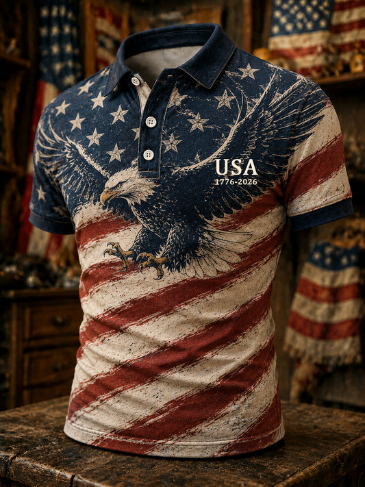 Men's Independence Day USA Flag Print Casual Patriotic Polo