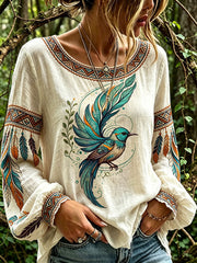 Women's Casual Shirt with North American Indigenous Bird Totem Design