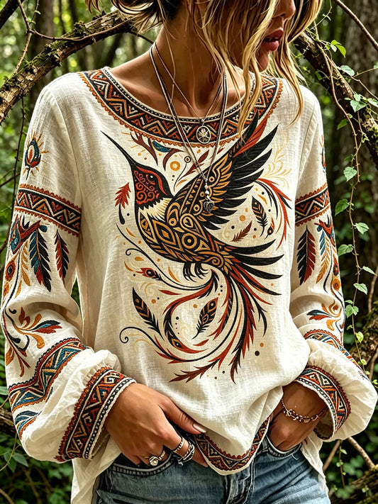 Women's Casual Shirt with North American Indigenous Bird Totem Design