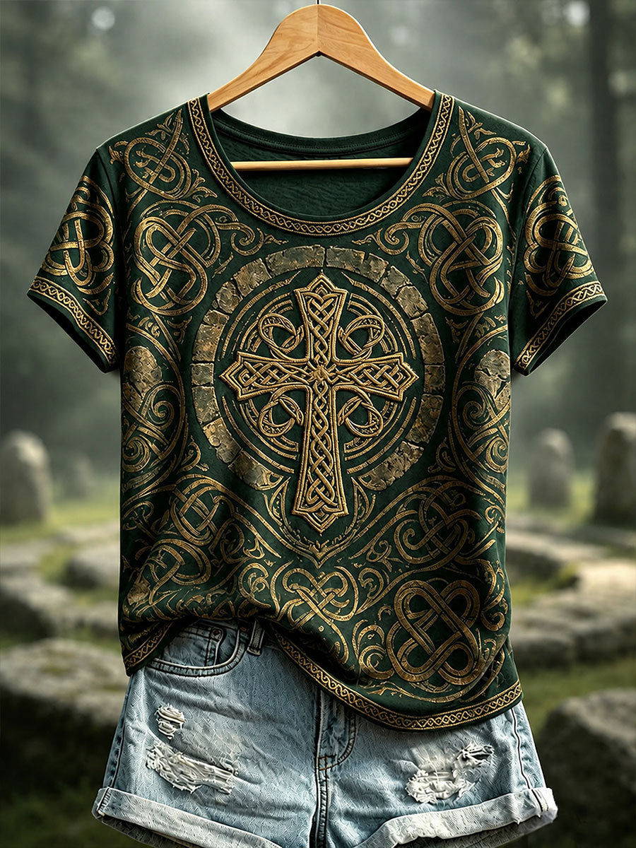 Women's Celtic Print Casual T-shirt
