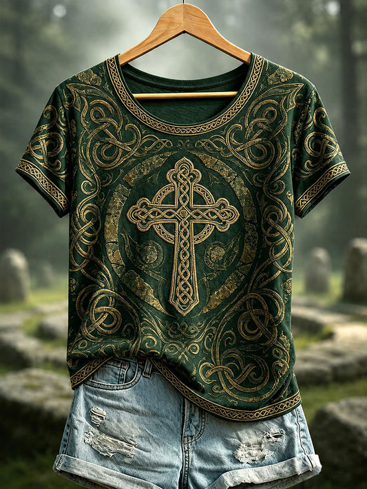 Women's Celtic Print Casual T-shirt