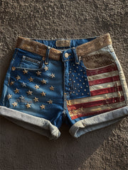 Women's We the People Vintage American Flag Print Denim Shorts