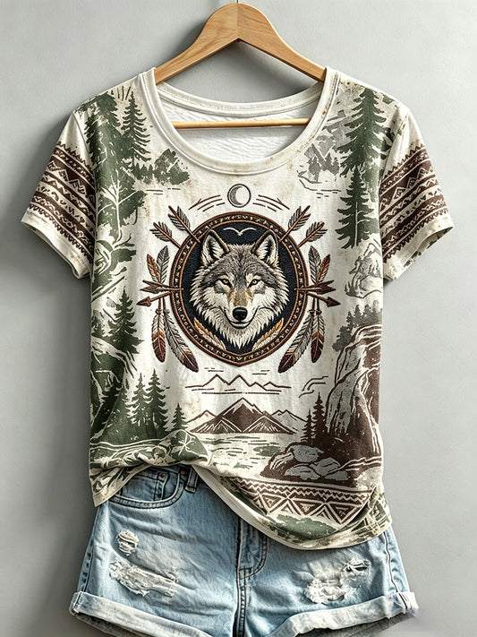 Women's Indigenous Art Print Casual T-shirt
