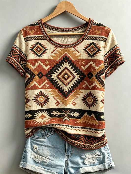 Women's Indigenous Art Print Casual T-shirt