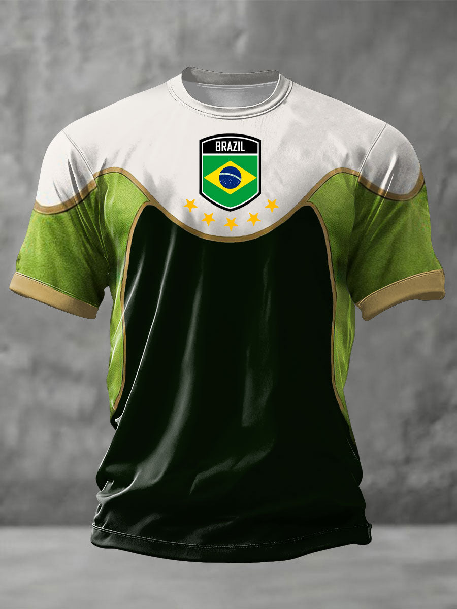 Men's Brazil Football Lover Printed T-shirt