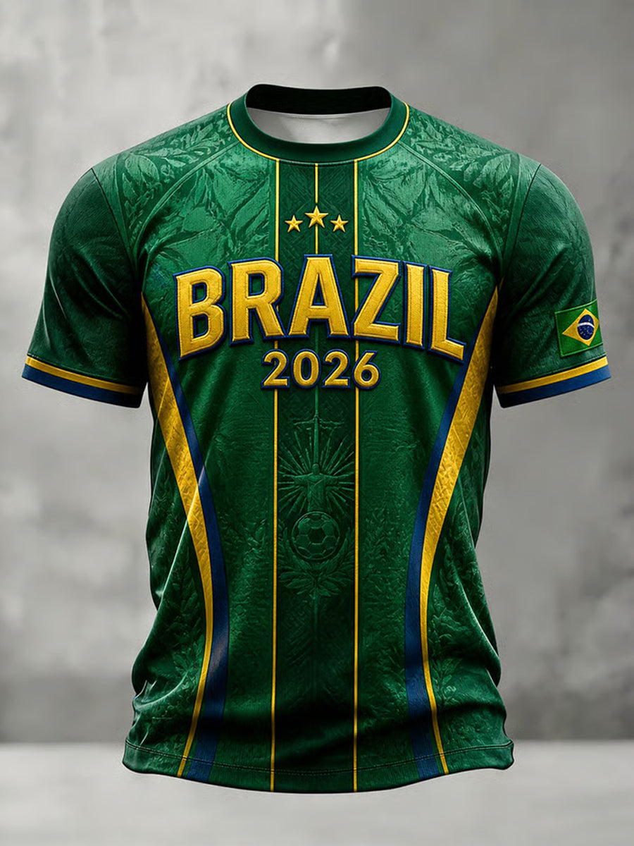 Men's Brazilian Football Fan Crew Neck Short Sleeve T-Shirt