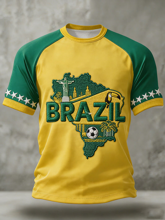 Men's Brazilian Football Lover Printed T-shirt