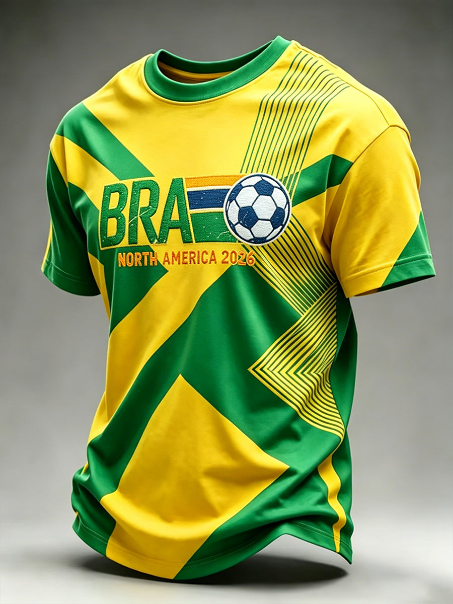 Men's Brazilian Football Fan Crew Neck Short Sleeve T-Shirt