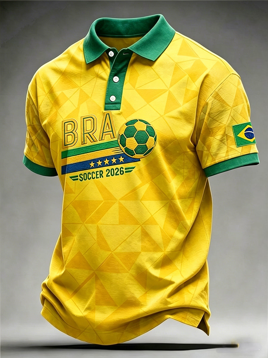 Men's Brazilian Football Fan Crew Neck Short Sleeve Top
